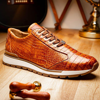 Marco Di Milano Alonzo Men's Shoes Cognac Genuine Caiman Crocodile Casual Sneakers (MDM1165)