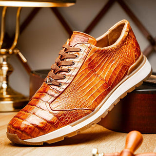 Marco Di Milano Alonzo Men's Shoes Cognac Genuine Caiman Crocodile Casual Sneakers (MDM1165)