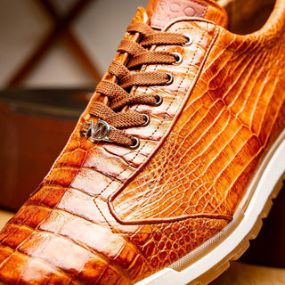 Marco Di Milano Alonzo Men's Shoes Cognac Genuine Caiman Crocodile Casual Sneakers (MDM1165)