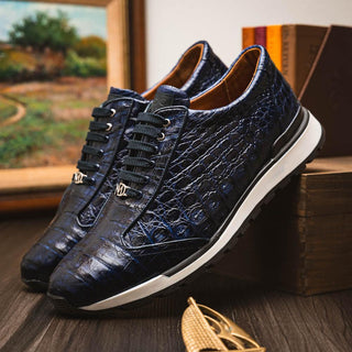 Marco Di Milano Alonzo Men's Shoes Navy Genuine Caiman Crocodile Casual Sneakers (MDM1165)