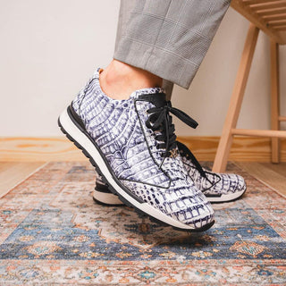 Marco Di Milano Alonzo Men's Shoes Newspaper Genuine Caiman Crocodile Casual Sneakers (MDM1165)