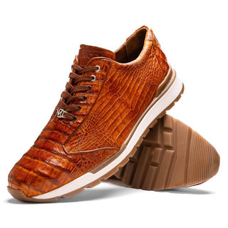 Marco Di Milano Alonzo Men's Shoes Cognac Genuine Caiman Crocodile Casual Sneakers (MDM1165)