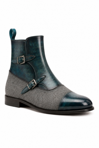 Ambrogio AMB2433 gray and turquoise Octavian boot, front three-quarter view