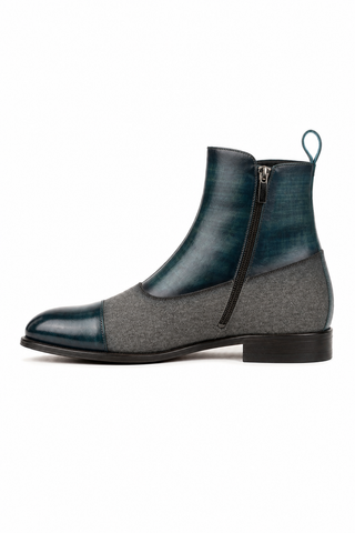 Ambrogio AMB2433 gray and turquoise Octavian boot, medial zipper side