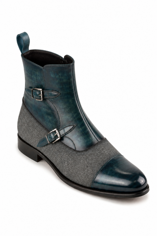 Ambrogio AMB2433 gray and turquoise Octavian boot, high three-quarter opening view