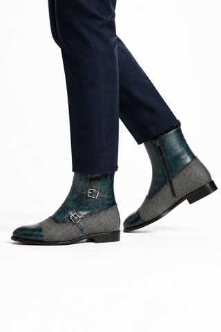 Ambrogio AMB2433 gray and turquoise Octavian boots, on-foot view
