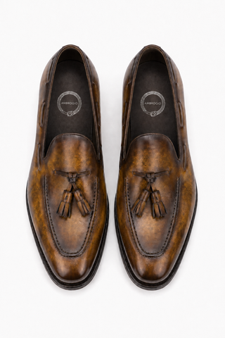 Ambrogio AMB2446 Camel 05 top upper with slightly enlarged silver Ambrogio heel-bed foil logo