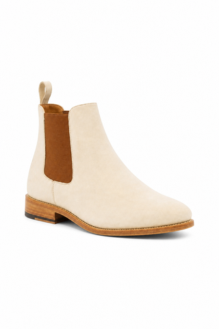 Ambrogio AMB1040 ivory beige suede Chelsea boot — front three-quarter view