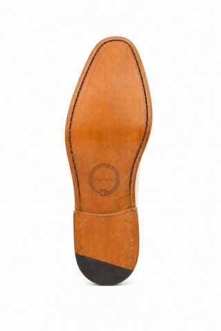 Ambrogio AMB1040 ivory beige Chelsea boot — leather outsole with embossed Ambrogio logo