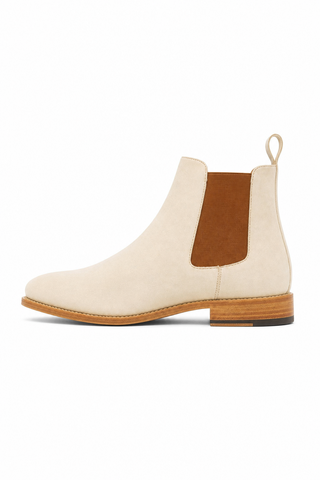 Ambrogio AMB1040 ivory beige suede Chelsea boot — left-facing medial side view