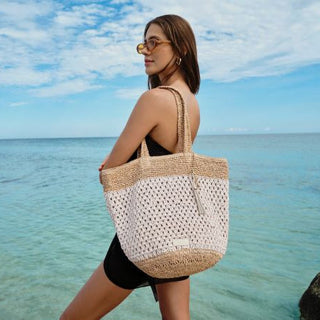 Andre Assous Anna Natural raffia tote handbag lifestyle view