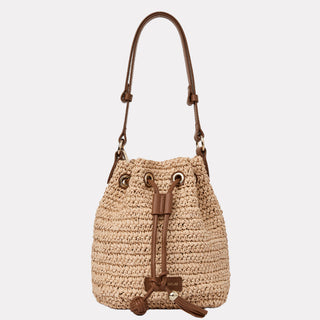 Andre Assous Bella Cognac raffia bucket handbag front view