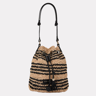 Andre Assous Bella Natural raffia bucket handbag front view