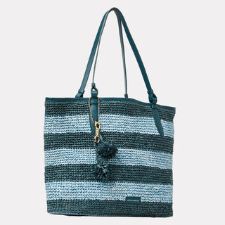 Andre Assous Carina Blue leather and raffia tote handbag view 3