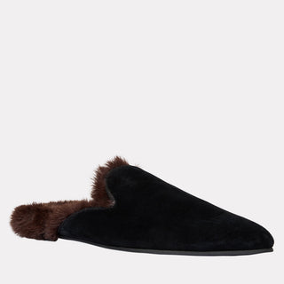 Andre Assous Daria fur-lined suede flat in Black - view 2