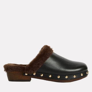 Andre Assous Jocelyn clog in Black leather with faux-fur lining - view 1