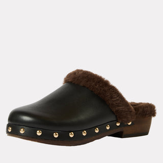 Andre Assous Jocelyn clog in Black leather with faux-fur lining - view 2