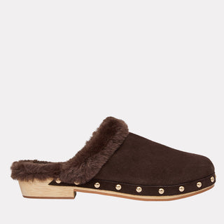 Andre Assous Jocelyn clog in Dark Brown suede with faux-fur lining - view 1
