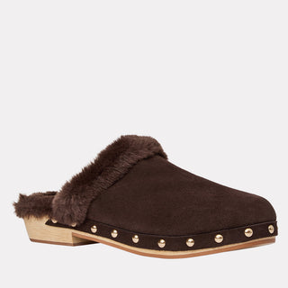 Andre Assous Jocelyn clog in Dark Brown suede with faux-fur lining - view 2
