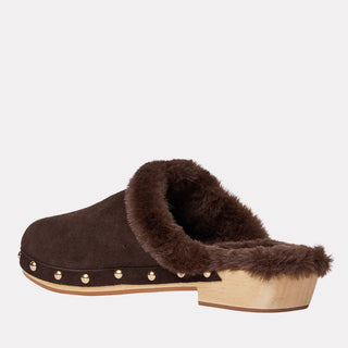 Andre Assous Jocelyn clog in Dark Brown suede with faux-fur lining - view 4