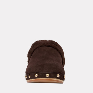 Andre Assous Jocelyn clog in Dark Brown suede with faux-fur lining - view 5