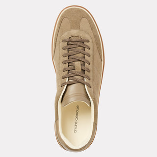 Andre Assous Xander suede sneaker in Taupe - angled view