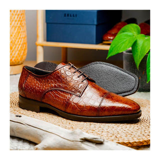 Zelli Italia Andrea Men's Shoe Cognac Crocodile Skin Derby (ZEL1034)