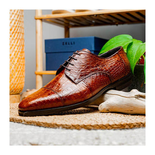 Zelli Italia Andrea Men's Shoe Cognac Crocodile Skin Derby (ZEL1034)