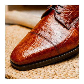 Zelli Italia Andrea Men's Shoe Cognac Crocodile Skin Derby (ZEL1034)