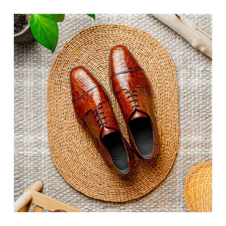 Zelli Italia Andrea Men's Shoe Cognac Crocodile Skin Derby (ZEL1034)