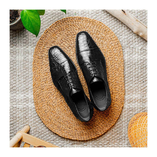 Zelli Italia Andrea Men's Shoe Black Crocodile Skin Derby (ZEL1034)