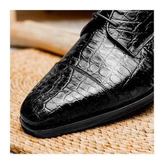 Zelli Italia Andrea Men's Shoe Black Crocodile Skin Derby (ZEL1034)