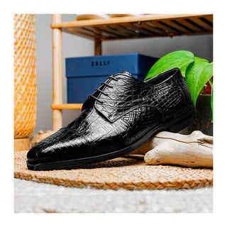 Zelli Italia Andrea Men's Shoe Black Crocodile Skin Derby (ZEL1034)