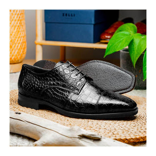 Zelli Italia Andrea Men's Shoe Black Crocodile Skin Derby (ZEL1034)