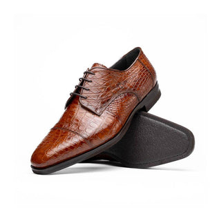 Zelli Italia Andrea Men's Shoe Cognac Crocodile Skin Derby (ZEL1034)