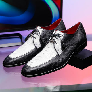Marco Di Milano Andretti Men's Shoes Black & White Exotic Ostrich Leg Derby (MDM1181)