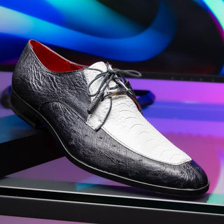 Marco Di Milano Andretti Men's Shoes Black & White Exotic Ostrich Leg Derby (MDM1181)