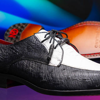 Marco Di Milano Andretti Men's Shoes Black & White Exotic Ostrich Leg Derby (MDM1181)