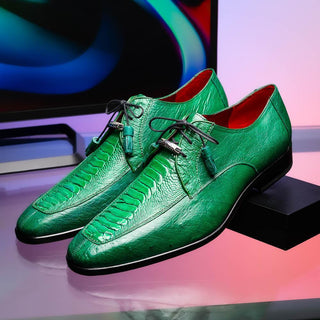 Marco Di Milano Andretti Men's Shoes Green Lemon Exotic Ostrich Leg Derby (MDM1181)