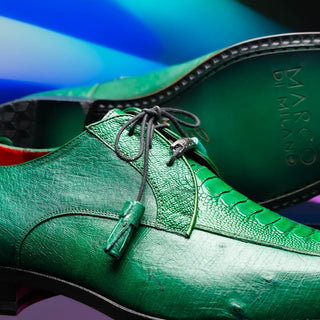 Marco Di Milano Andretti Men's Shoes Green Lemon Exotic Ostrich Leg Derby (MDM1181)