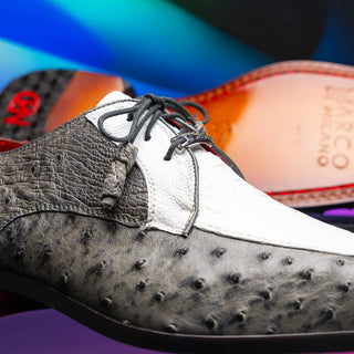 Marco Di Milano Andretti Men's Shoes White & Gray Exotic Ostrich Leg Derby (MDM1181)