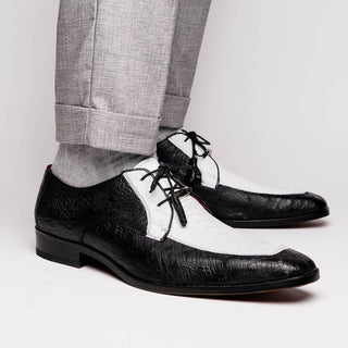 Marco Di Milano Andretti Men's Shoes Black & White Exotic Ostrich Leg Derby (MDM1181)