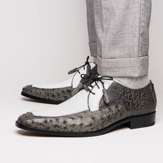 Marco Di Milano Andretti Men's Shoes White & Gray Exotic Ostrich Leg Derby (MDM1181)