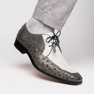 Marco Di Milano Andretti Men's Shoes White & Gray Exotic Ostrich Leg Derby (MDM1181)