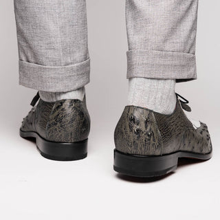 Marco Di Milano Andretti Men's Shoes White & Gray Exotic Ostrich Leg Derby (MDM1181)