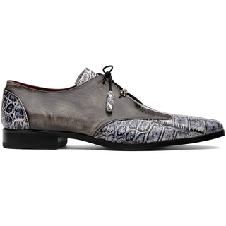 Marco Di Milano Anzio Newspaper & Gray Exotic Alligator / Calfskin Leather Derby (MDM1037)