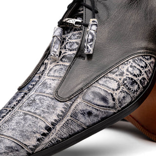 Marco Di Milano Anzio Newspaper & Gray Exotic Alligator / Calfskin Leather Derby (MDM1037)