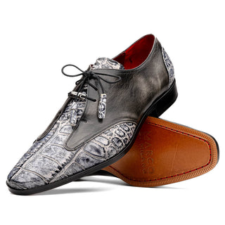 Marco Di Milano Anzio Newspaper & Gray Exotic Alligator / Calfskin Leather Derby (MDM1037)