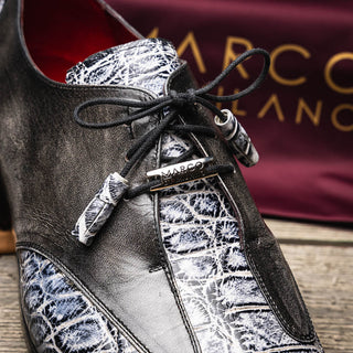 Marco Di Milano Anzio Newspaper & Gray Exotic Alligator / Calfskin Leather Derby (MDM1037)