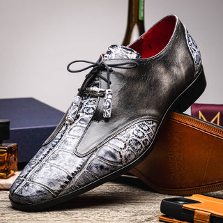 Marco Di Milano Anzio Newspaper & Gray Exotic Alligator / Calfskin Leather Derby (MDM1037)